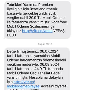Vodafone Yanımda Premium'da Ekstra Yansıtılan Ücret
