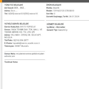 Koçaklar Arçelik Arçelik Servisi Randevu Olduğu Halde Buzdolabımı Teslim Etmiyor.