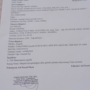 Arçelik Çamaşır Makinesi Kırıştırıyor