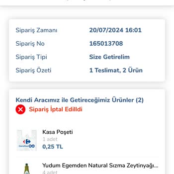 Carrefour Mobil Fazla Stok Girilmesinden Dolayı Sipariş İptali