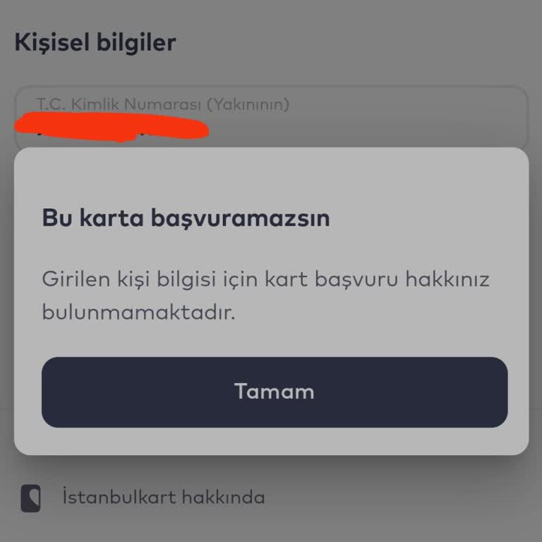 İstanbulkart Başvuru Hakkı Bulunmamaktadır