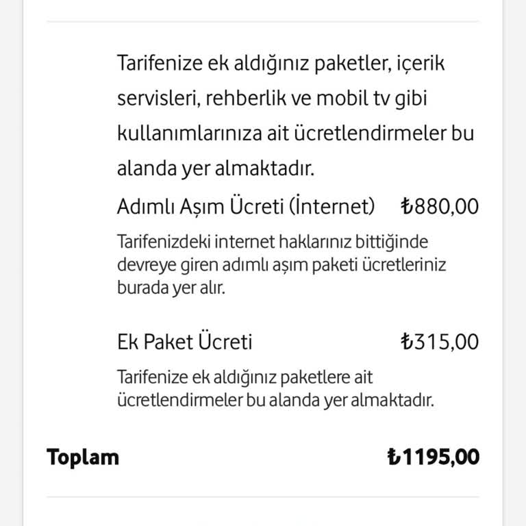 Vodafone Fahiş Fatura Paket Aşımı Adı Altında Gelen Fahiş Faturalar