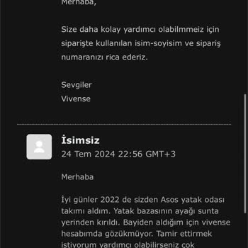 Vivense Ürün Tamiri Yapmamak