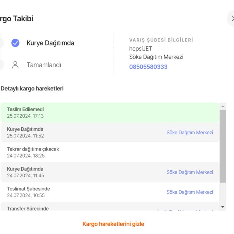 Hepsijet Söke Gönderiyi Ulaştırmıyor