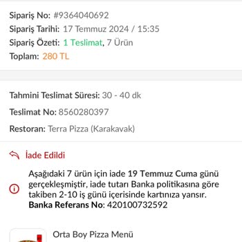 Trendyol GO Ve Terra Pizza Sorumsuzluğu