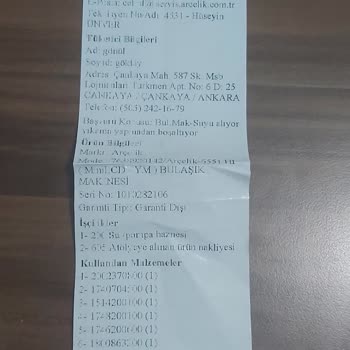 Arçelik Ankara Ayrancı Şubesi Şikayet