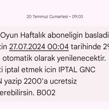 Turkcell GNC Haftalık Abonelik İptal Edilmiyor