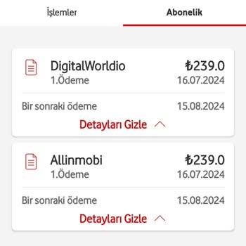 Vodafone Haberim Olmayan Abonelikler