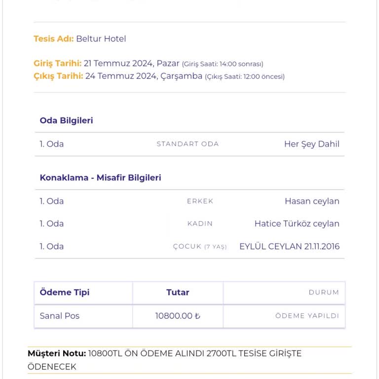 Beltur Hotel'de Yaşanan Rezervasyon Sorunu Ve İletişim Eksikliği