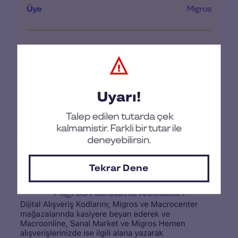 Pluxee Türkiye Migros'taki 1000 TL Çek Oluşturdum Çekim Uyarı Verdi Kullanamadım