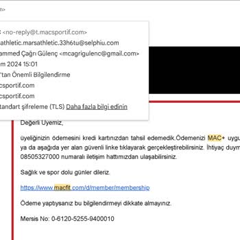 MACfit (Ankara) Macfit Ankara Kredi Kartından Taahhüt Süresi Sonrası Para Çekildi