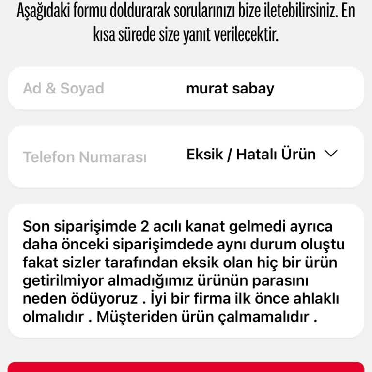KFC Sürekli Eksik Ürün Gönderme