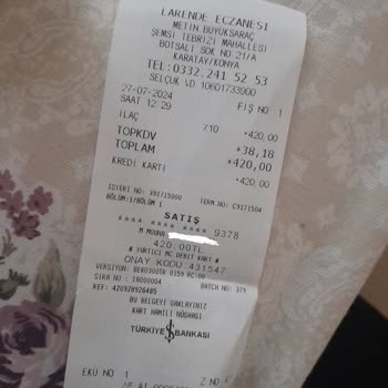 Larende Eczanesi (Konya) Bana Son Kullanma Tarihi 3 Ay Önce Dolmuş Bir Ürün Sattı