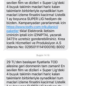 Digiturk Tod İzin İptal Mesajı Atsak Dahi Mesaj Atmaya Devam Ediyor.