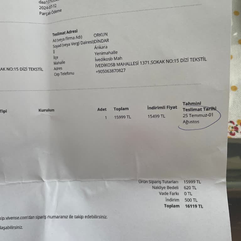 Vivense Ücret İadem Hk