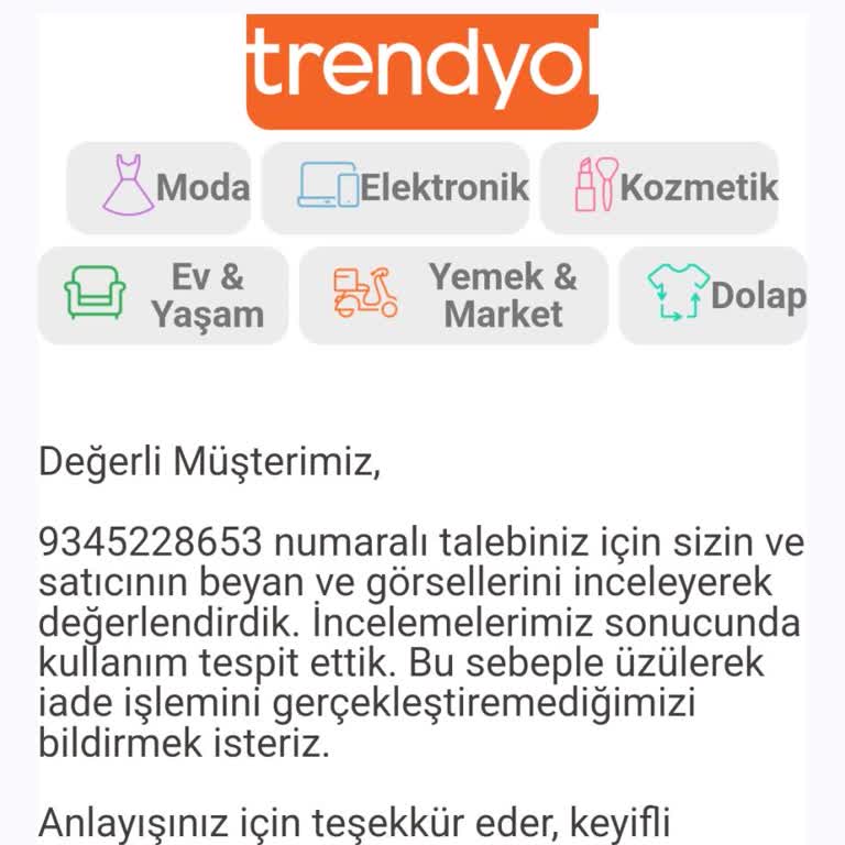 Trendyol Kullanılmış Ürün Gönderildi