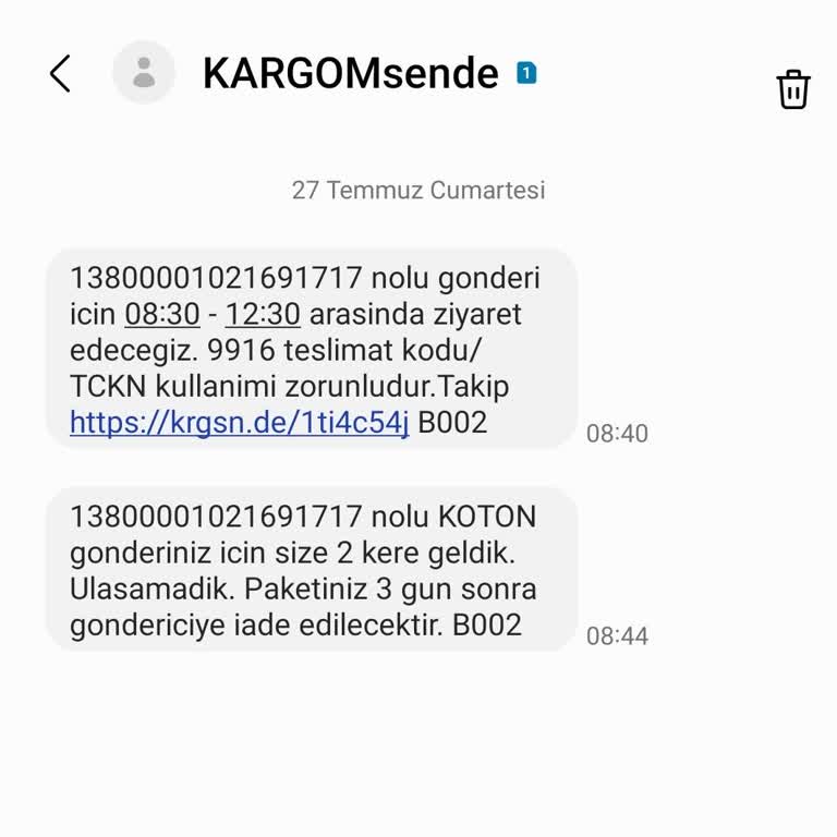 Koton Teslim Edilemeyen Ürünler