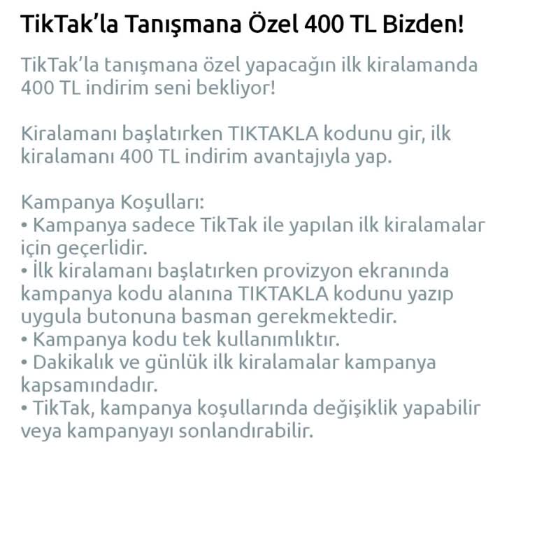 Tiktak Araç Kiralama Kampanya Mağduriyeti