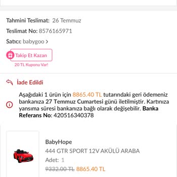 Trendyol Babygoo Mağazasının Sorumsuzluğu