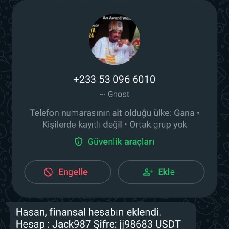 WhatsApp'tan Şikayetçiyim +233 53 096 6010