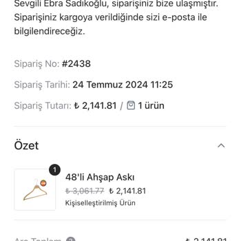 Askı Dünyası Eksik Sipariş Geldi