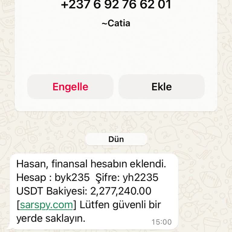 WhatsApp Sarspy.com USD Dolar Para Finansal Mesaj Olarak Gelen Para Hesabı