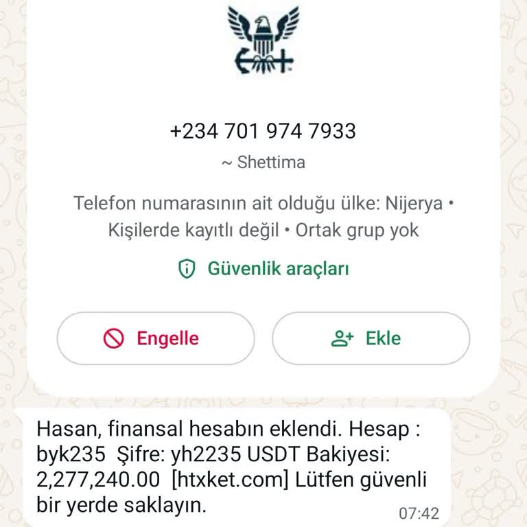 WhatsApp'tan Finansal Hesap Eklendi Mesajı