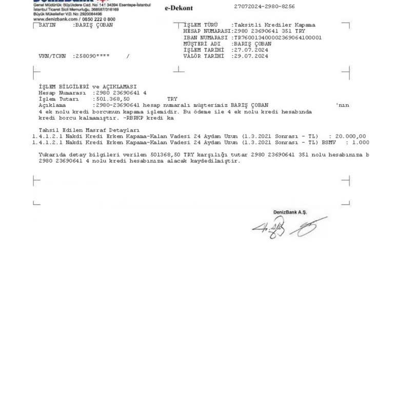 Denizbank Banka Kredisi İptal