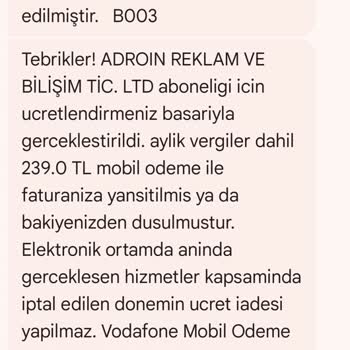 Vodafone Beklenmedik Mobil Ödeme Ücreti Şoku