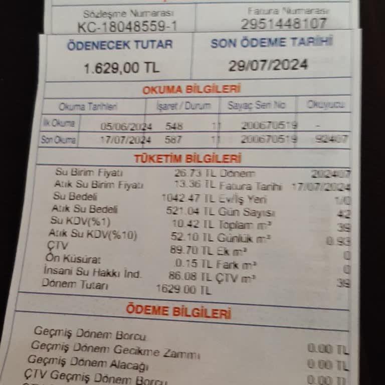 İBB - İstanbul Büyükşehir Belediyesi Anormal Tutarlı Temmuz 2024 Su Faturası