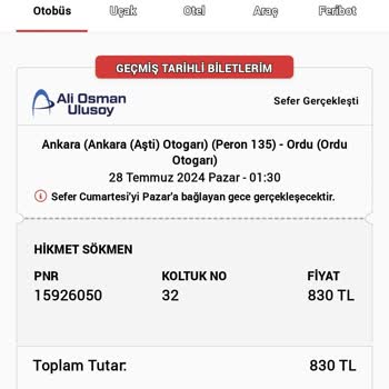 Ali Osman Ulusoy Firması Bilet Değişikliği Mağduriyeti