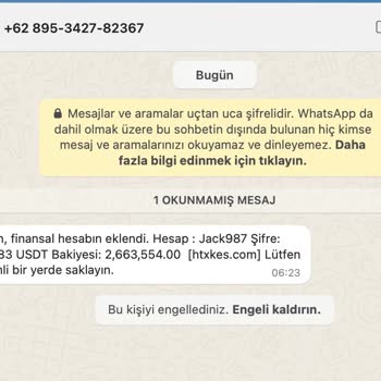 WhatsApp Bilinmeyen Numaradan Gelen Şüpheli Mesaj Ve Hesap Bilgileri