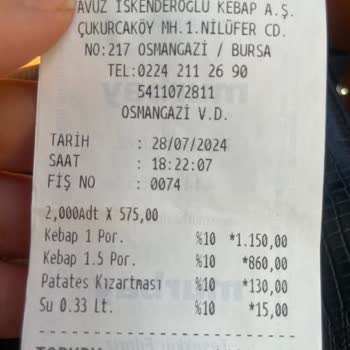 Yavuz İskenderoğlu Kebap Bursa'da Yemeğimizden Tel Çıktı