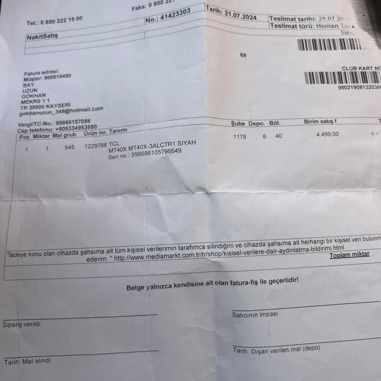 Kayseri Media Markt Ayıplı TCL Akıllı Saati Değişmiyor.