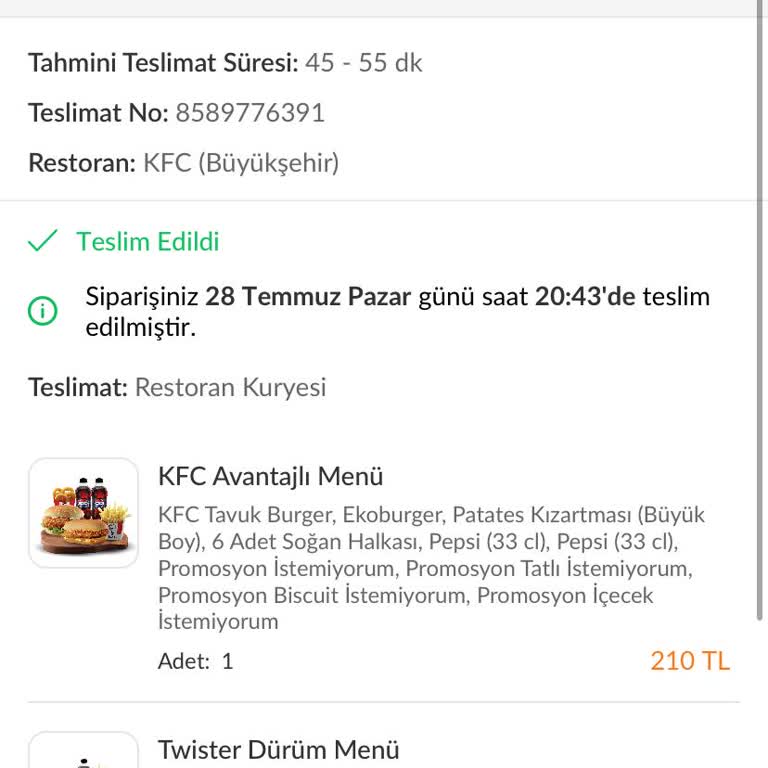 KFC Siparişinde Soğuk Ve Eksik Ürünler