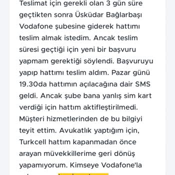 Vodafone Yanlış Sim Kart Teslimi
