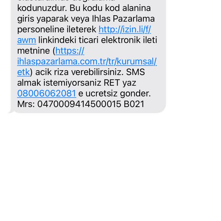 İhlas Pazarlama Onay Mesajı
