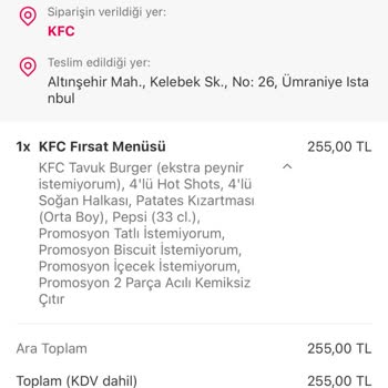 KFC Şerifalı Şubesi Hatalı Ürün Özensiz Ve İlgisiz Şube