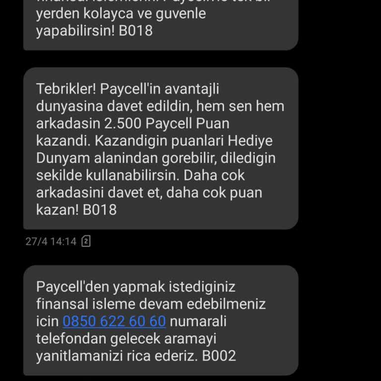 Paycell Uygulama Yüklü Değil, Mesaj Geldi