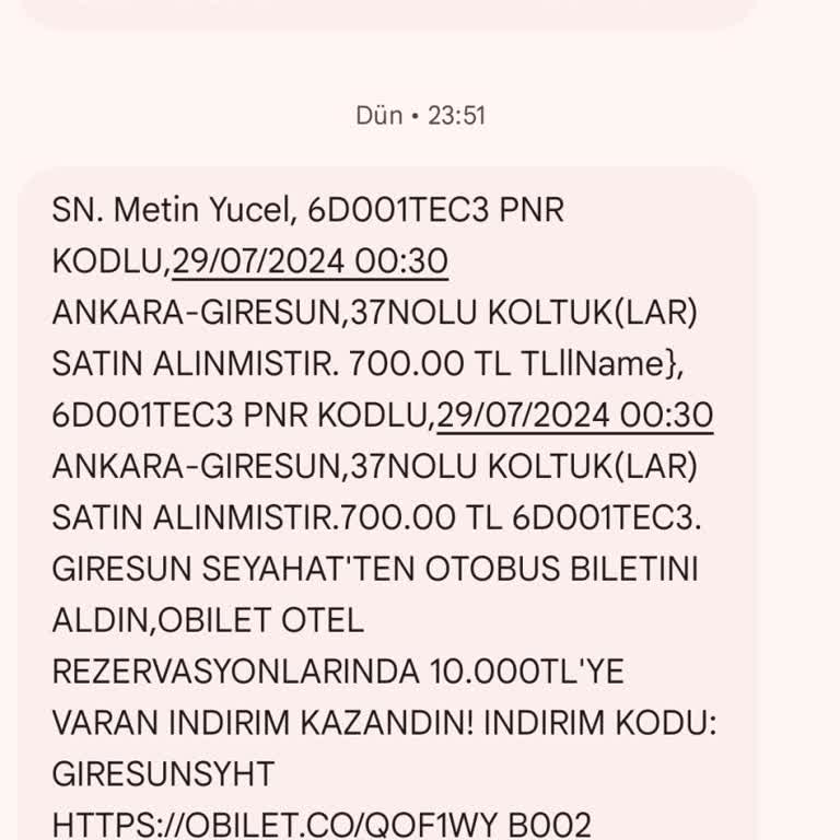 Giresun Seyahat Rezervasyon Bilet Fiat'ı İle Satış Bilet Fiyatı Aynı Değil