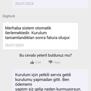 Digiturk Teknik Servis Paket Kurulumu Yapmıyor Ve Digiturk İlgisiz