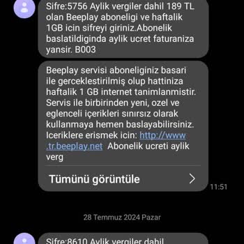 Vodafone Pay Faturama Bilgim Dışında Abonelik Ücreti Yansıtıyor