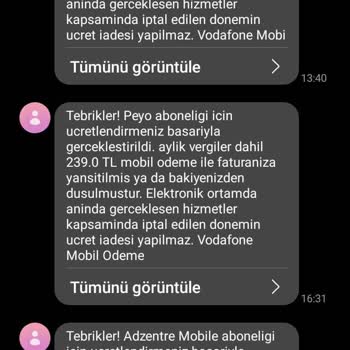 Vodafone Pay Faturama Bilgim Dışında Abonelik Ücreti Yansıtıyor