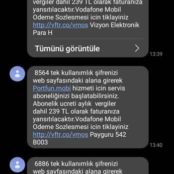Vodafone Pay Faturama Bilgim Dışında Abonelik Ücreti Yansıtıyor
