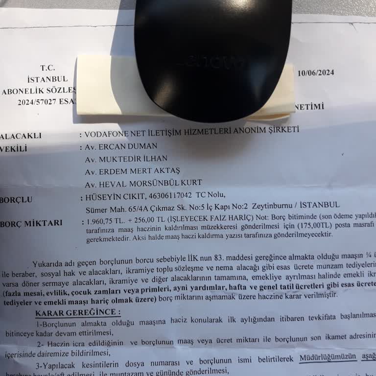 Vodafone Net 300 TL Alacağa 2200 TL Maaş Haczi Gönderdi