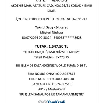 Alpha Day Adlı Şirket Paytr Üzerinden Kart Çekimi Sağlandı Ürün Yok