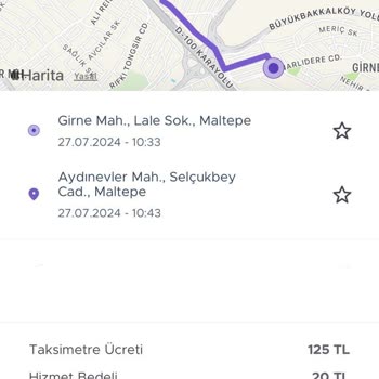 BiTaksi Kısa Mesafe İçin Fazla Tutar Çekilmesi