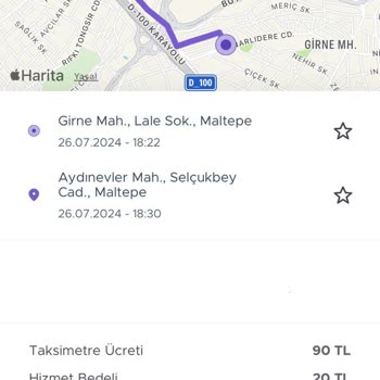 BiTaksi Kısa Mesafe İçin Fazla Tutar Çekilmesi