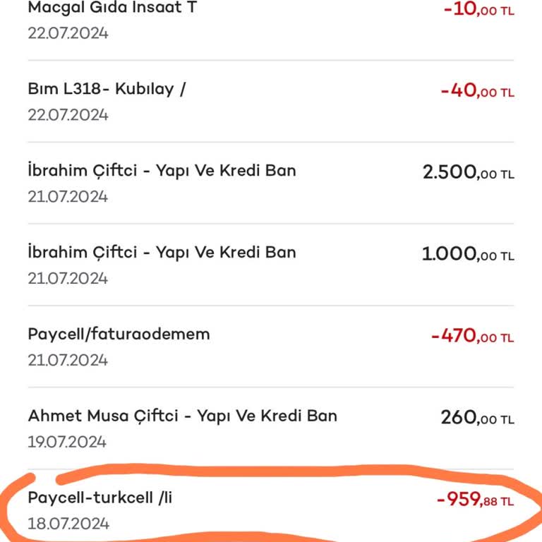 Turkcell Paycell Banka Kartımdan 960 TL Çekti