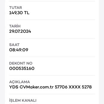 İznim Dışında YDS CV Maker Adında Bir Siteden İznim Dışında Toplam 30